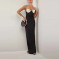 Black Red Color Women Sleeveless Sexy Strap Square Collar Bodycon Long Bandage Dress Fashion Celebrate Nightclub Party Outfit
