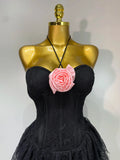 Luxury Sexy Lace Halter Flower Ruffles Long Dress Women Black Sleeveless Backless Bodycon Dresses Evening Party Birthday Dress