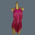 Sparkly Women White Tassel Leotard Sexy Pearls Sequins Fringes Bodysuit Club Performance Wear Party Stage Dance Costumes Shuye Rose Red One Size