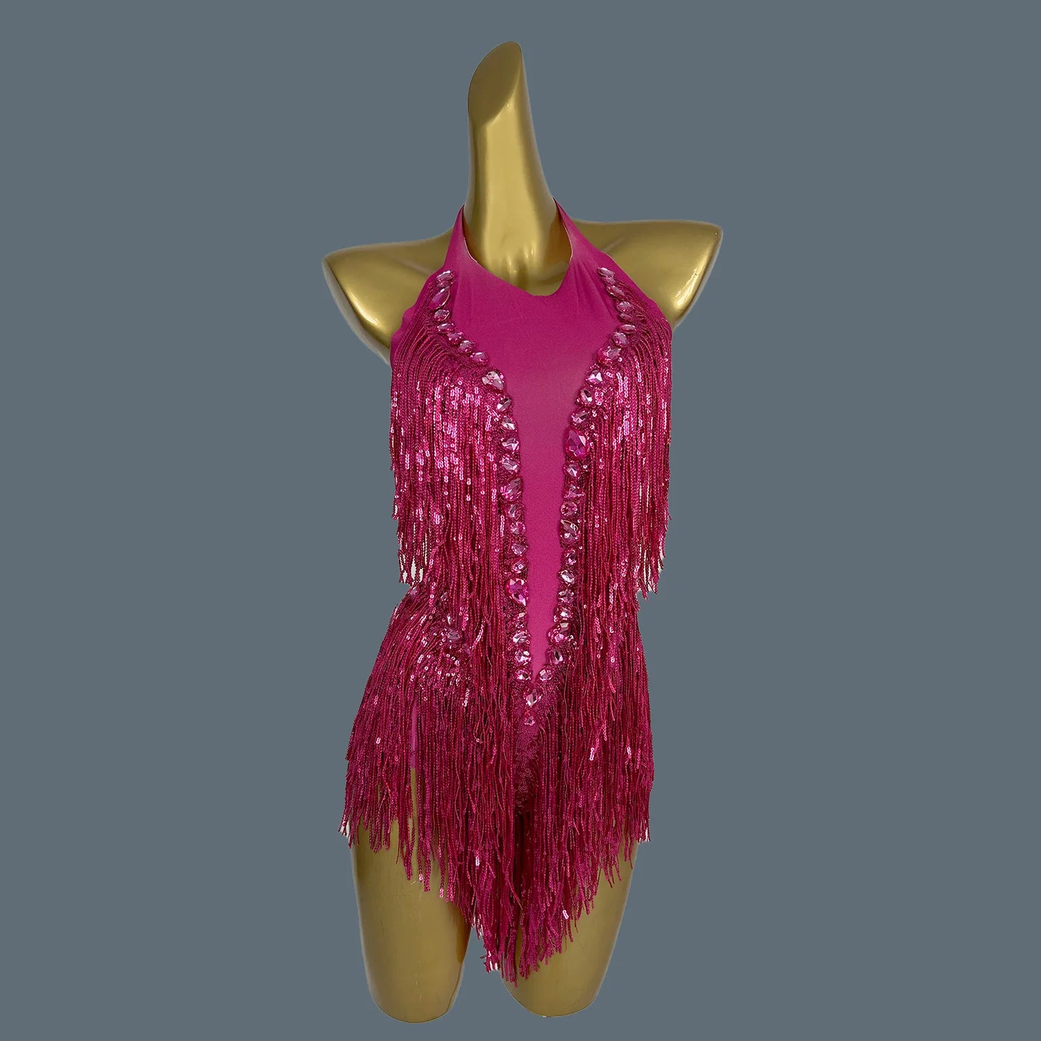 Sparkly Women White Tassel Leotard Sexy Pearls Sequins Fringes Bodysuit Club Performance Wear Party Stage Dance Costumes Shuye Rose Red One Size