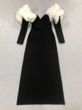 Sexy Women Long Bandage Dress Fashionable Off Shoulder Chiffon Patchwork Long Sleeved Bodycon Backless Dress Party Vestidos