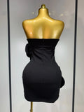 Women Sexy Strapless Backless Flower Black Mini Bodycon Dress Celebrity Elegant Evening Club Party Outfit Birthday Dresses