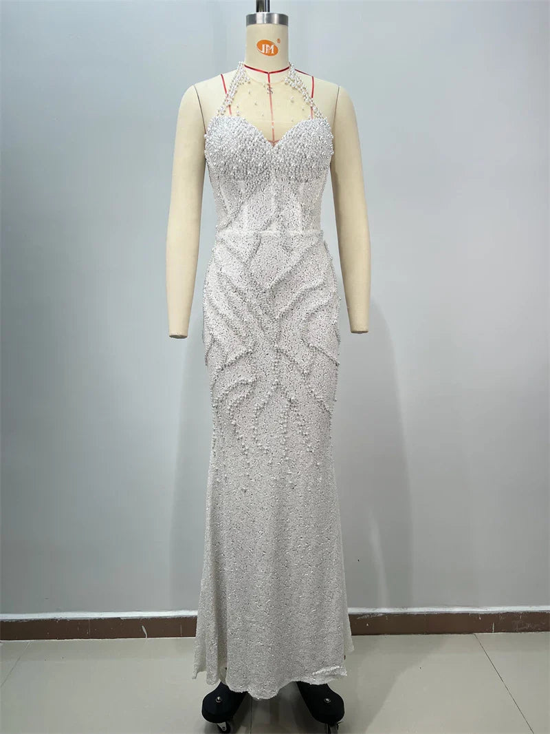 Pink Sequins Sexy High Slit Strapless Long Dress Graceful Woman Wedding Party Dress Red Carpet Goddess Vestido