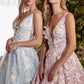 Sky Blue Pink Glitters Vestidos de noche de tul Apliques de encaje floral marfil Cuello en V Sin mangas Largo hasta el suelo Cremallera Fiesta Vestidos de fiesta