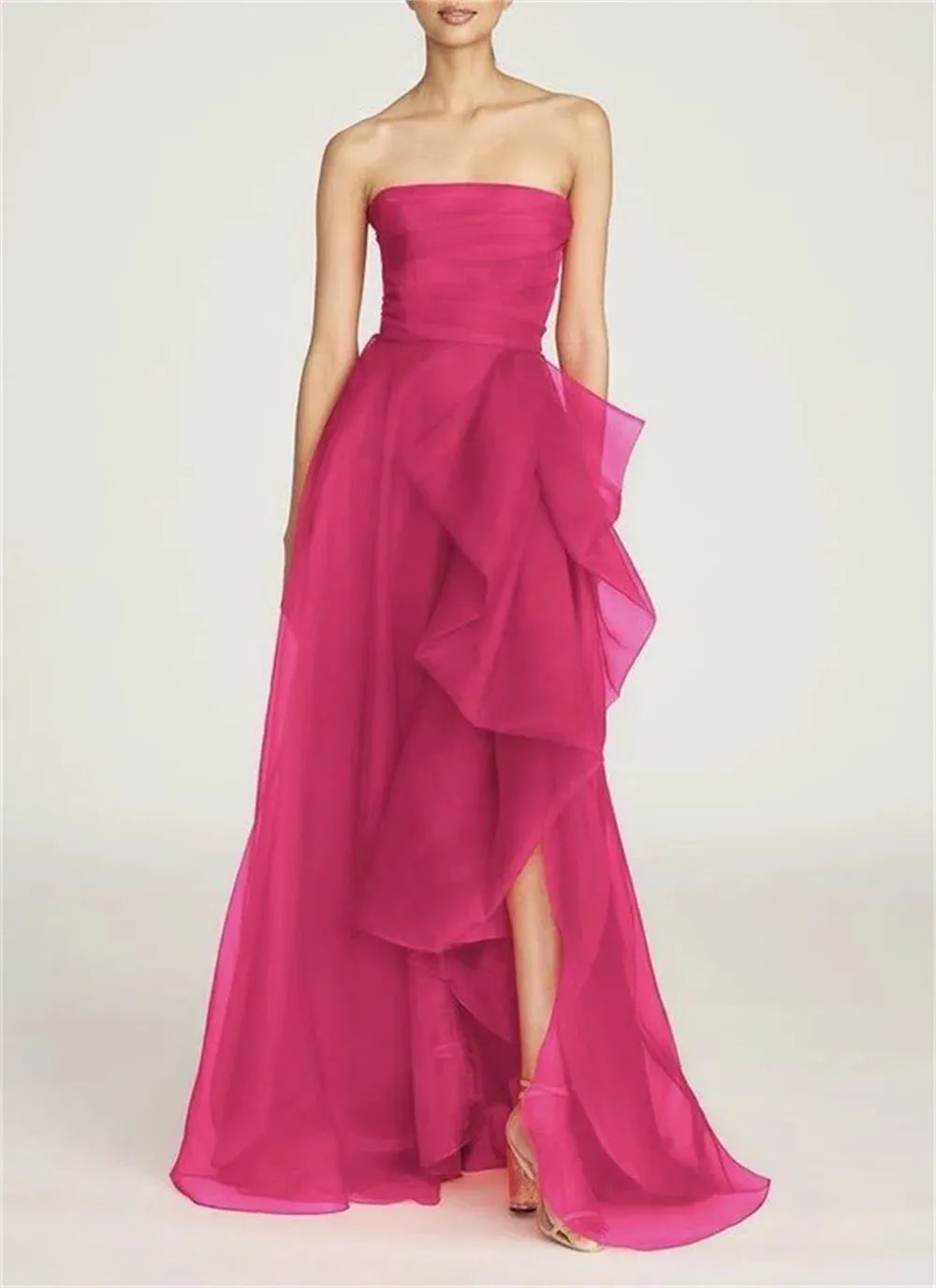 Off Shoulder A-line Fabric Wedding Dress Side High Split Strapless Vestidos De Novia Elegant Sleeveless robes de soirée as pic 1