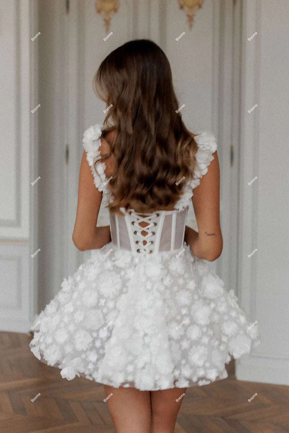 Pakaian Pesta Perkahwinan A-Line Elegant Sweetheart 3d Bunga Renda Pengantin Gaun untuk Wanita Tanpa Lengan Gaun Koktel 2024