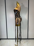 Luxury Birthday Sparkle Sequins Diamonds Long Tassel Sleeveless Mini Dress Women Red Carpet Goddess Stage Performance Costume