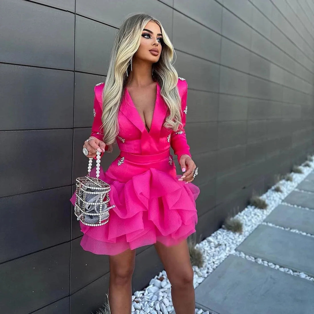 Hot Pink Chic Women Mini Cocktail Dresses Custom Made Beaded Short Prom Gown Formal Occasion Outfits Ladies Suit Birthday Dress Pink