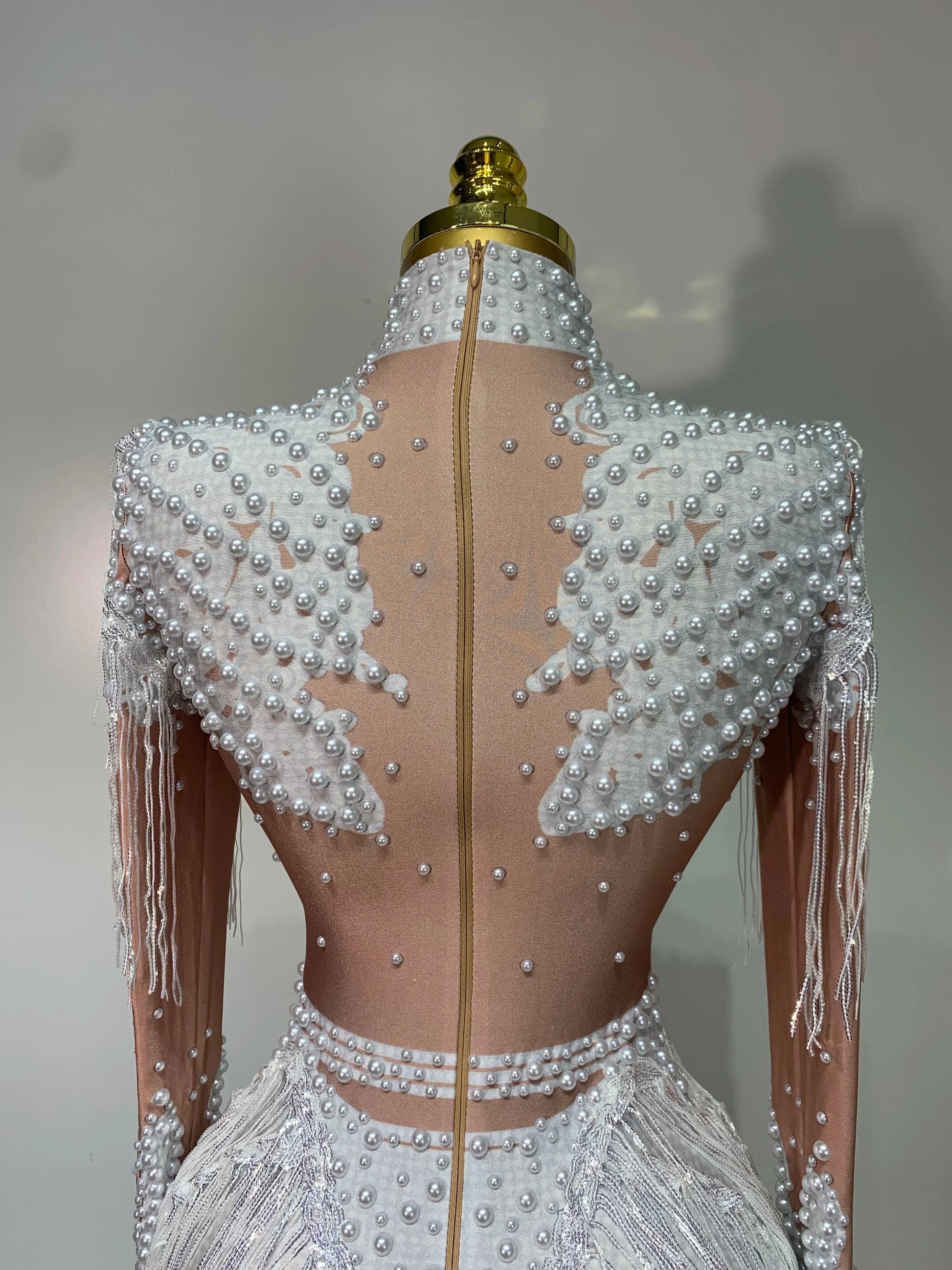 Women Long Sleeve Sexy Stretch Bodycon Shinning Tassels Rhinestones Bodysuit Celebrate Birthday Club Evening Party Stage Outfit