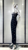 Sparkling Diamonds Fashion Woman Party Dress Strapless Black Bandage Ankle Length Dress Celebrity Birthday Party Outfit