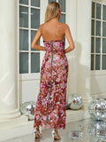Floral Embroidery Sequins Long Dress Strapless Mesh Patchwork Backless Slim Cocktail Evening Party Gowns