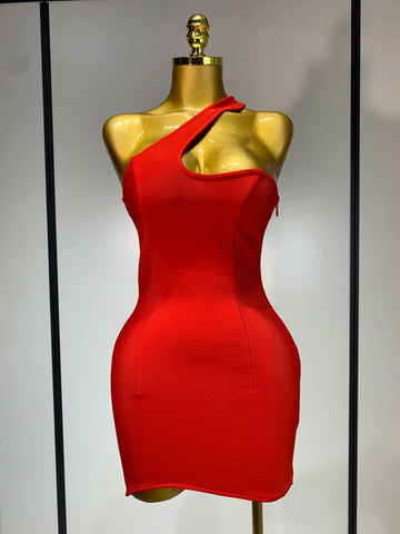 Luxury Birthday Dress Women Red Color Sexy One Shoulder Bodycon Bandage Mini Dress Celebrate Club Party Evening Fashion Dress Red