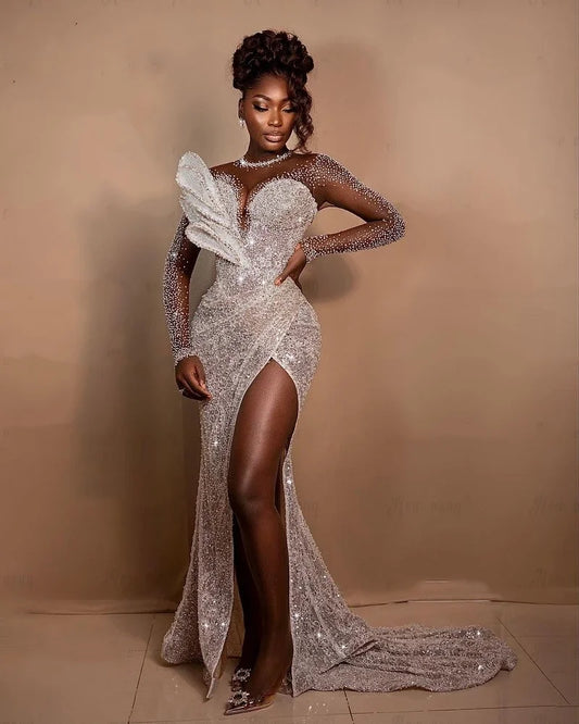 Africano Luxury Full Sfere di perline Abito da sposa Design Leaf Design Respirante Donne Donne Dubai Bridal Case Vestitido De Casamen