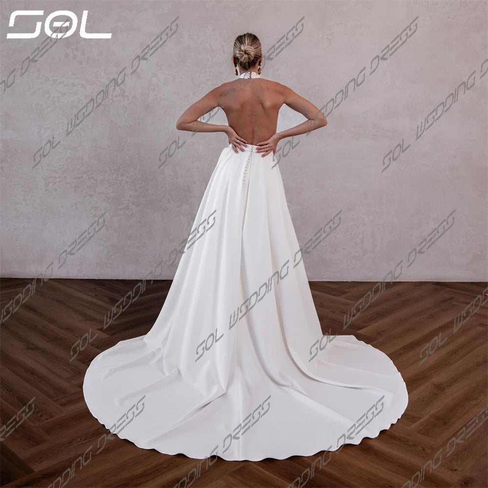 Sol einfacher abnehmbarer Sweep -Zug Halfter ärmellose Hochzeitskleid Boho Backless Meerjungfrau Brautkleider sexy maßgeschneidert gemacht