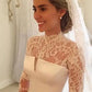 Long Sleeves Vintage Wedding Dresses Sweep Train Vestido De Novia Lace Satin Open Back Custom Made Robe De Mariee