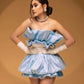 Light Blue Mini Party Dresses Strapless Ruffled Taffeta Short Prom Party Dress Women Formal Occasion Gown vestidos de fiesta