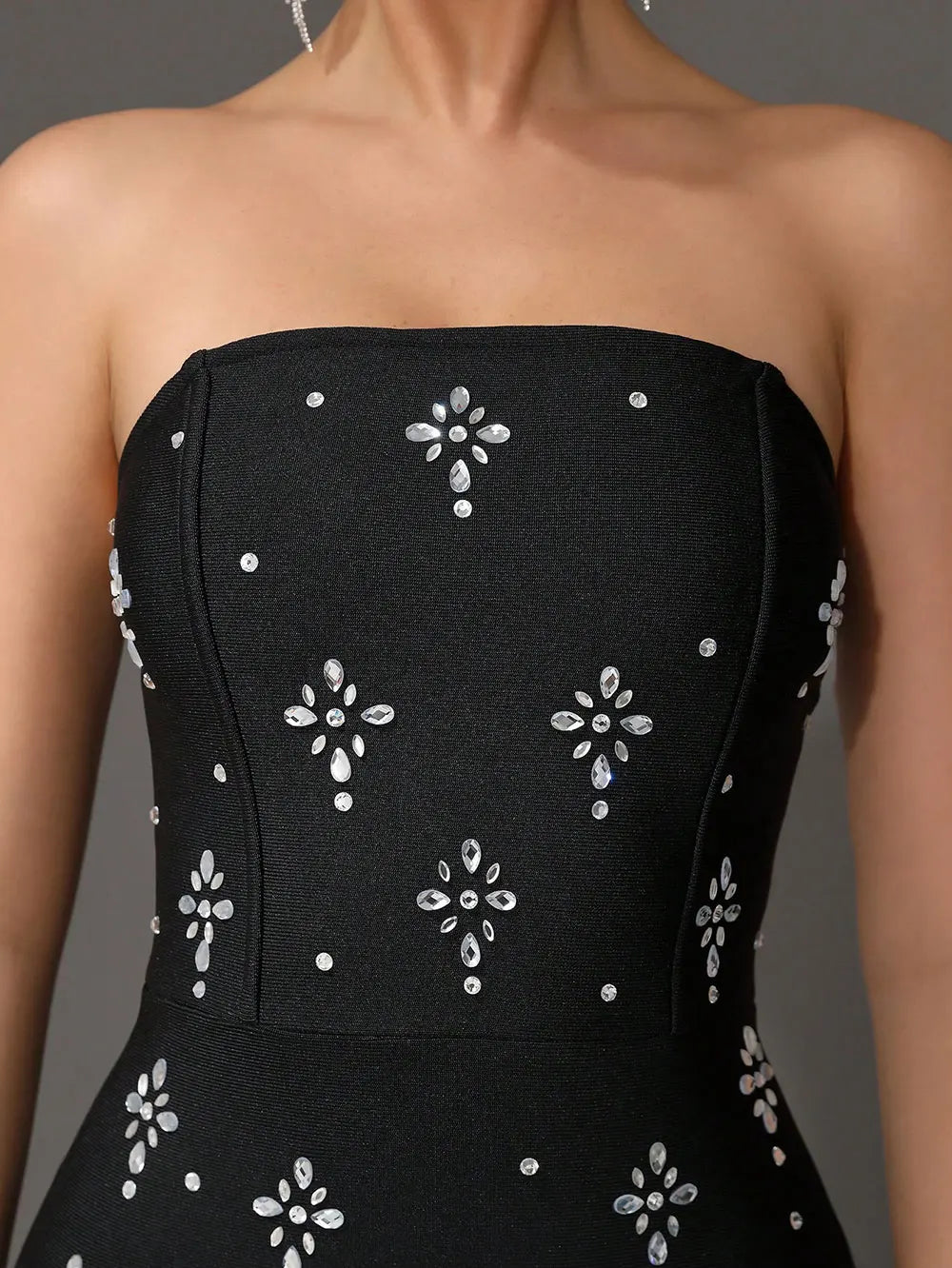Sexy Women'S Light Luxury Rhinestone Bandage Dress Strapless Sleeveless Bodycon Backless Long Dress Christmas Party Vestido