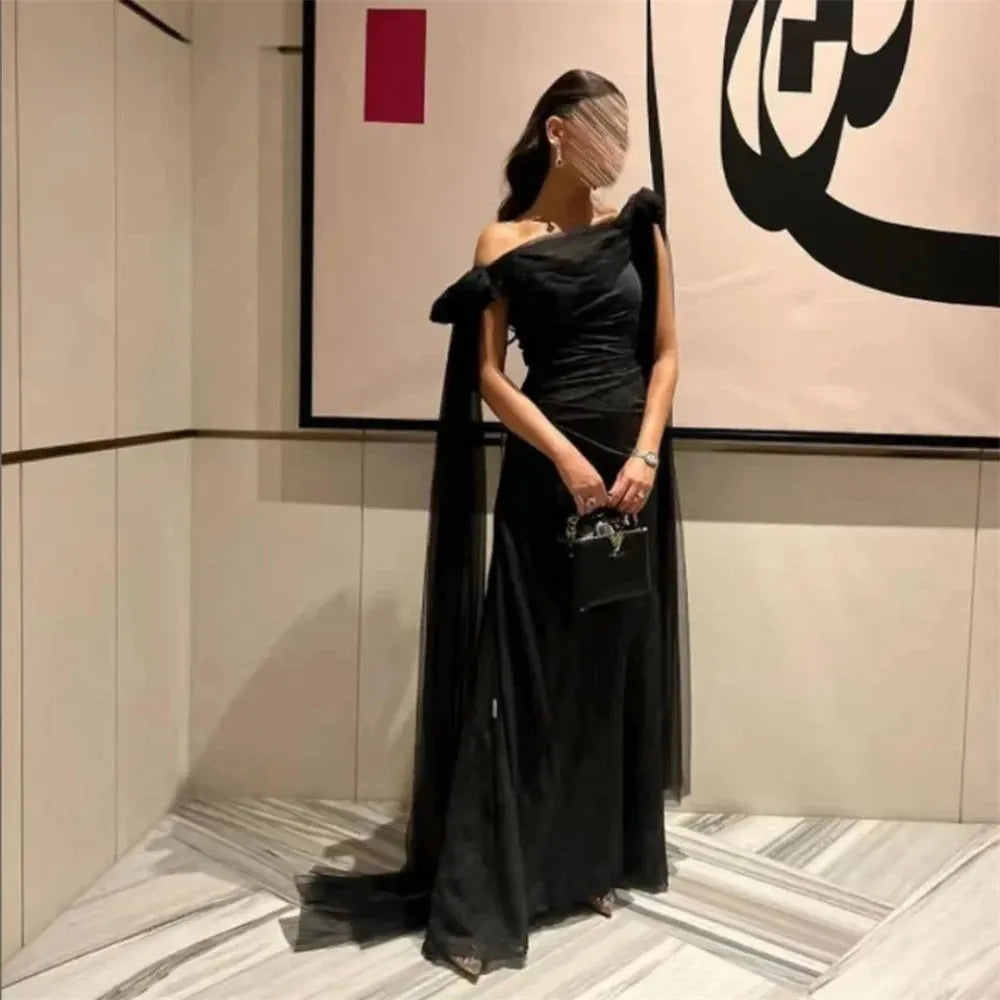 Elegant Off Shoulder Mermaid Vestidos De Noche Black Mermaid Prom Dress Grace Trumpet فساتين السهرة as pic