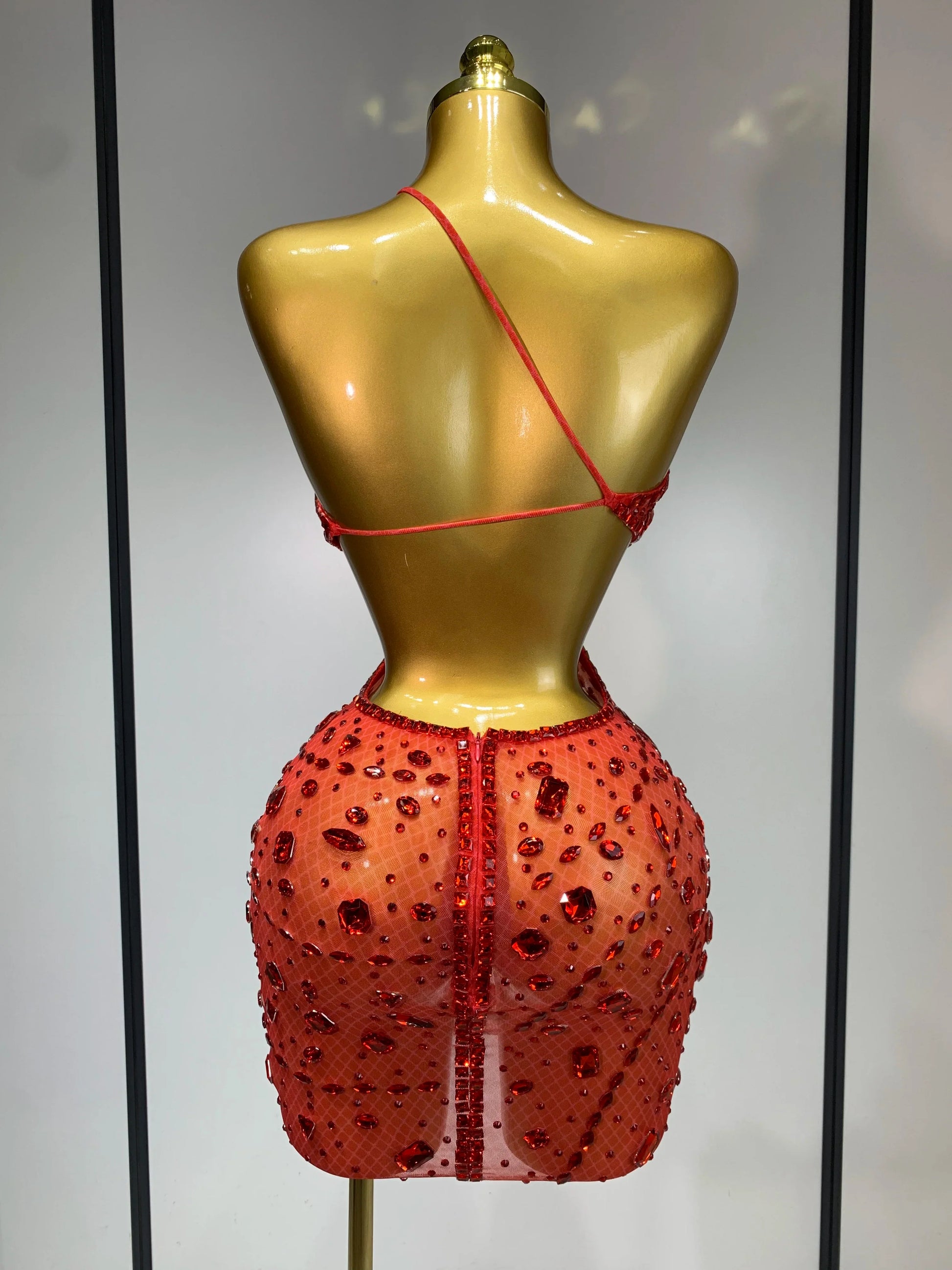 Women Sexy Backless See Through Sparkly Diamond Evening Prom Gown Luxury Birthday Celebrate Stage Nightclub Hotwife Outfit