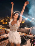 Birthday Party Dresses For Women Luxury Formal Occasions Straps Sleeveless Feather Design Mini Dress Vestidos