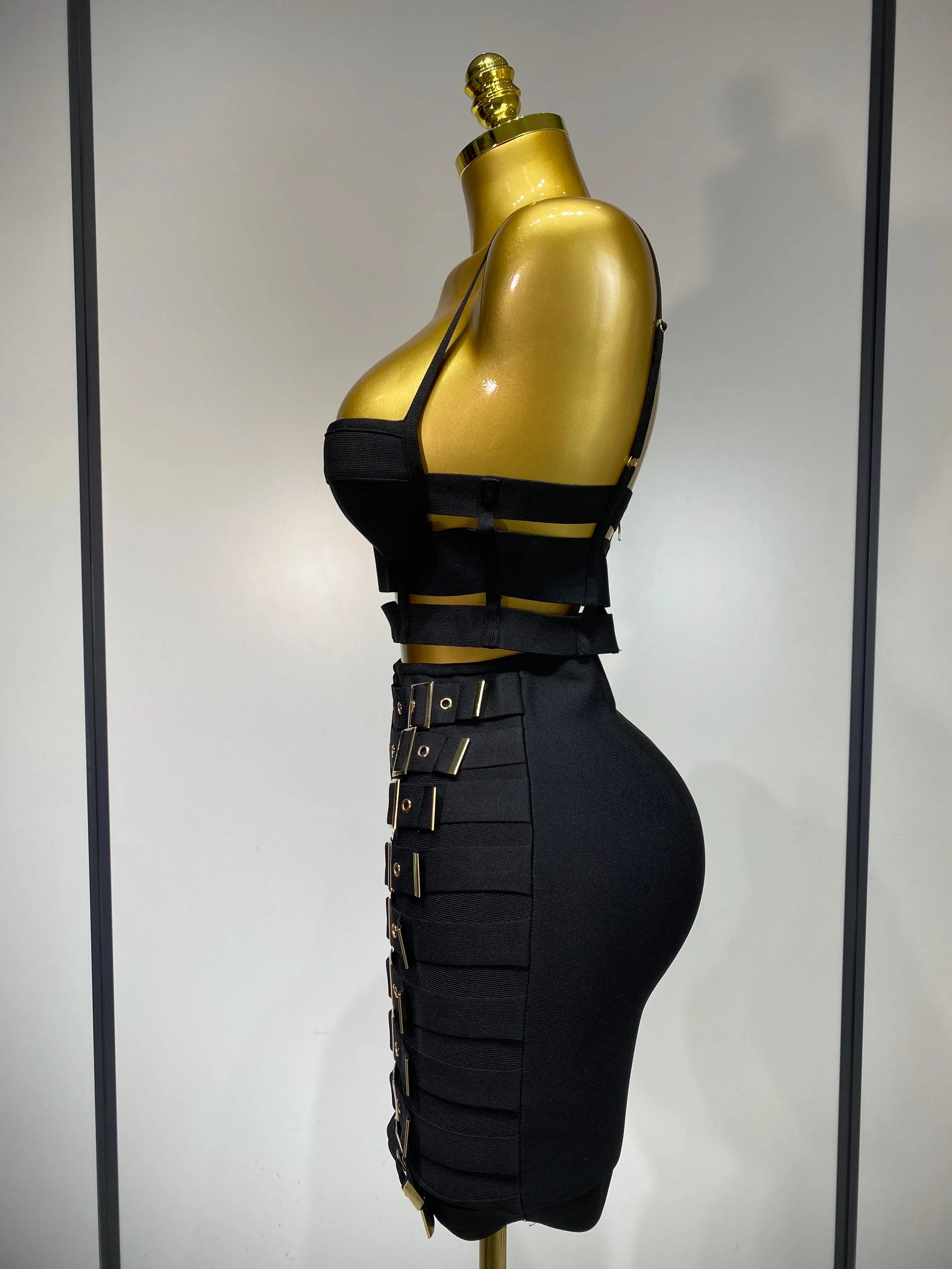 Women Sexy Black Cut Out Bodycon Bandage Skirt Two Piece Set Celebrity High Streeet Evening Birthday Club Party Outfits