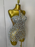 Sparkly Sequin Diamond MeshTransparent Top Dress Two Piece Set Women Sexy Evening Party Celebrate Birthday Photo Shoot Wear