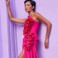 Unique Fuchsia Short Prom Dresses with Side Tail Ruffled Stretch Satin Mini Cocktail Party Dress Hot Pink vestidos de fiesta