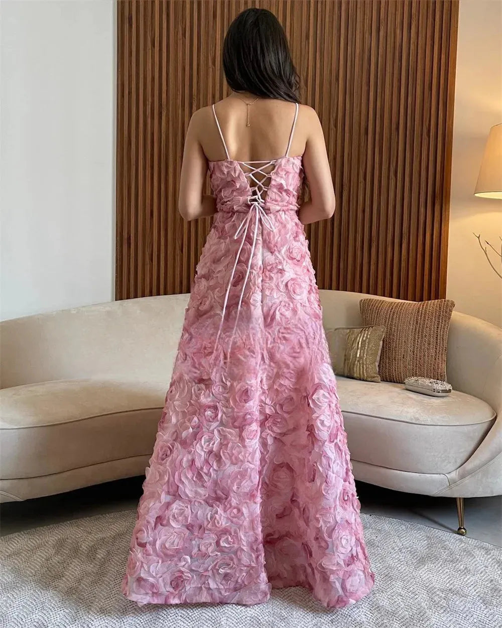 Flowers Lace A-line Prom Dressess Spaghetti Strap Floor-Length Vestidos De Noche Elegant Sleeveless Tulle Cocktail Party as pic