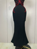 black Off Shoulder Red Flower Bandage Long Dress Women Elegant Fshion Celebrity Party Dress