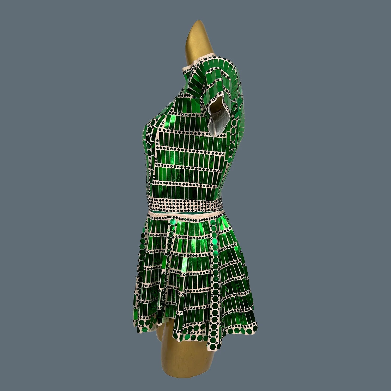 Mirrors Sequins Party Mini Spandex Mini Dress for Women Club Stage Dance Wear Party Celebrate Dress Dancer Show Lianghuanghuang