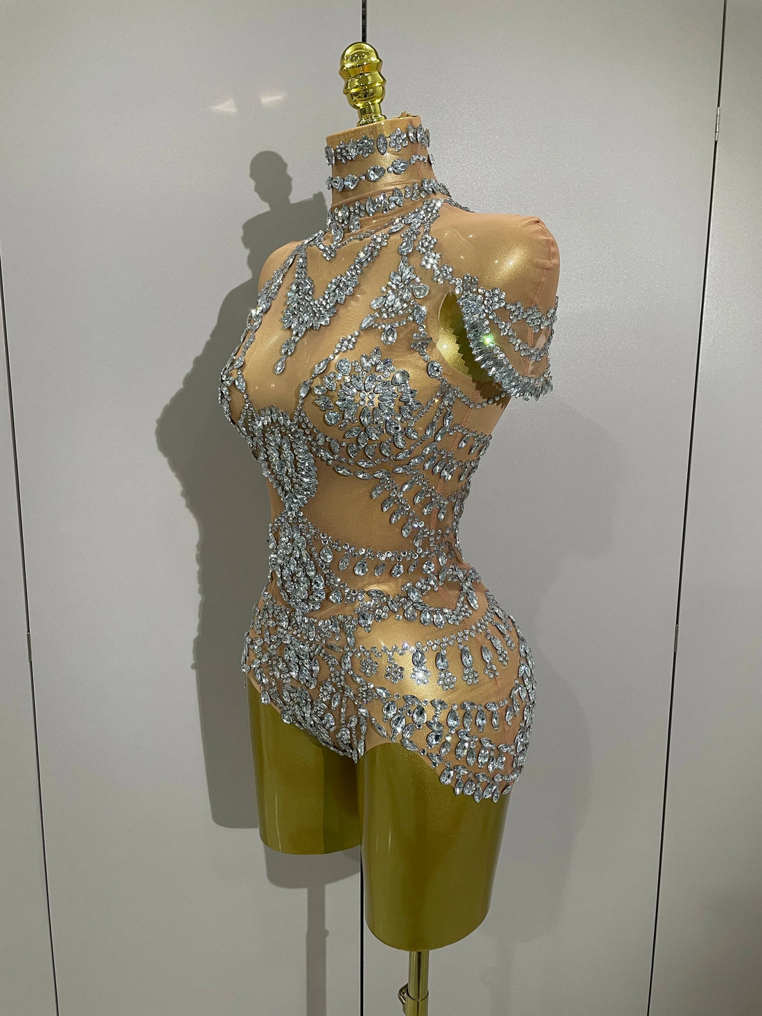 Stage Costume Luxury Rhinestones Sexy See-Through Sheath Bodysuit Evening Party Bar Nightclub Singer Dancer Performance Wear Silver