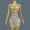 Multicolour Sparkly Rhinestone Sexy Strap Dress Women Nightclub Prom Skinny Dress Birthday Celebrate Prom Mini Dress Caixing as shown