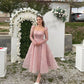 Una línea de vestidos de novia cortos brillantes de color rosa, vestidos de novia de manga larga con lentejuelas, vestidos de fiesta de novia por debajo de la rodilla, vestido de noche elegante