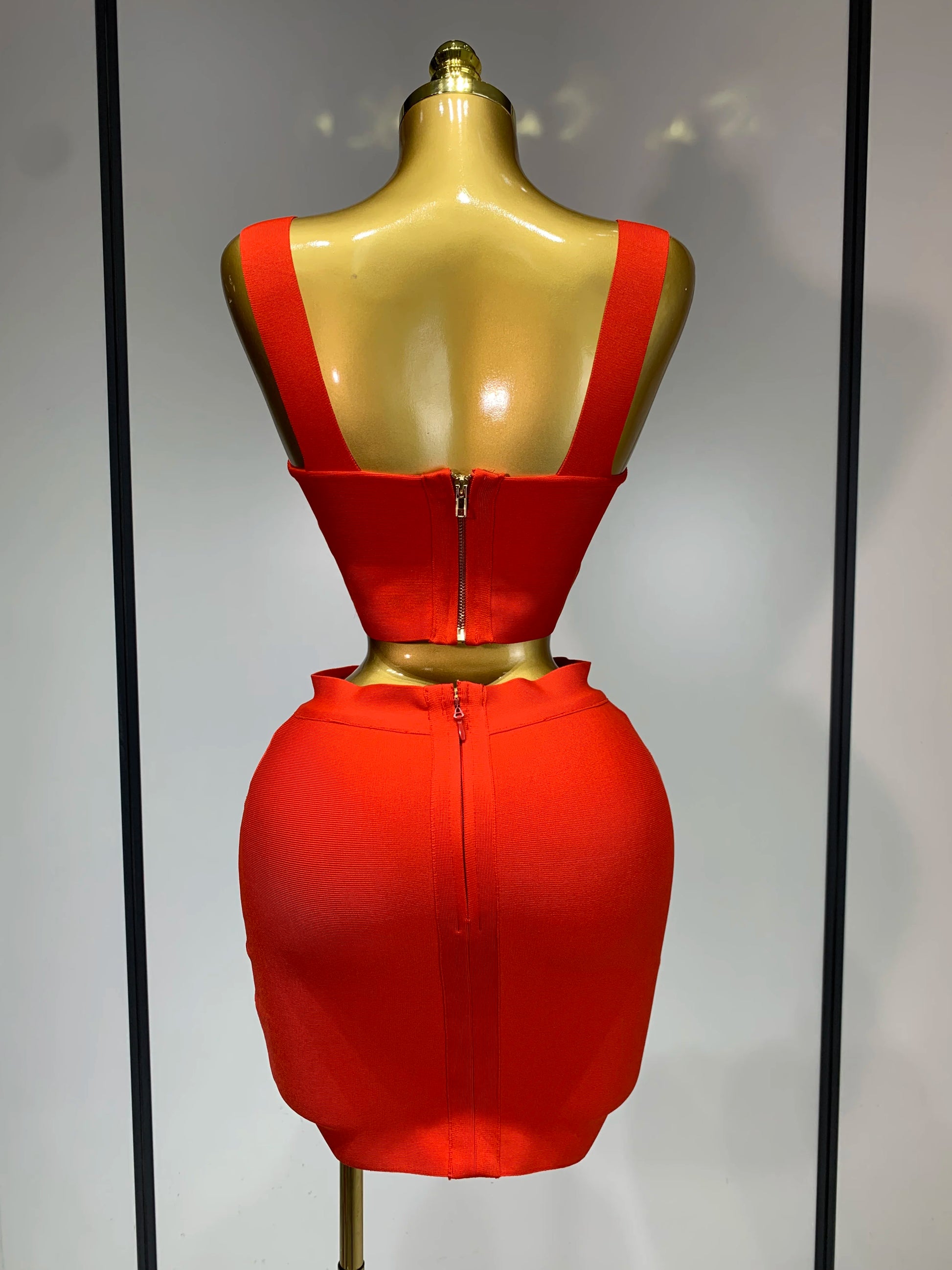 Women Sexy Backless Top Short Skirt Bodycon Bandage Two Pieces Sets Evening Party Luxury Birthday Outfit Nightclub Suits