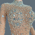 Women Mesh Geometric Sequins Long Sleeved Stretch Tight Jumpsuit Bar Nightclub DJ Female Singer Stage Performance Clothing Didi
