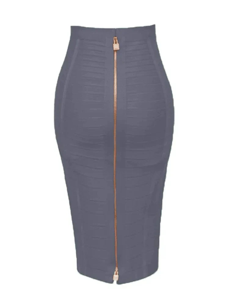 All Match Style 15 Colors Golden Zipper Package Hips Knee Length Bandage Skirt Fashion Office Lady Wear Woman Basics item Dark Grey