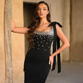 Black Color Women Sleeveless Square Collar Shinning Crystal Bodycon Mini Bandage Dress Nightclub Party Celebrate Birthday Wear black