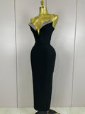 Women Sexy Strapless Sparkly Rhinestones Bodycon Bandage Long Dress Fashion Celebrate Evening Party Luxury Birthday Dresses