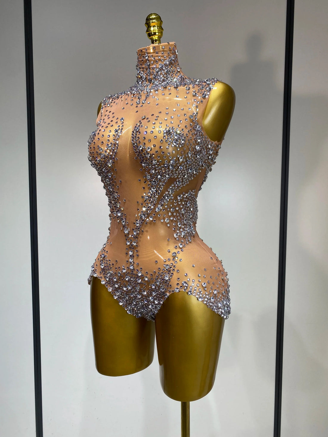 Women Sexy See Through Crystal Bodysuits Luxury Birthday Dancer Stage Performance Wear Mesh Sparkly Rhinestone Nightclub Outfit sliver