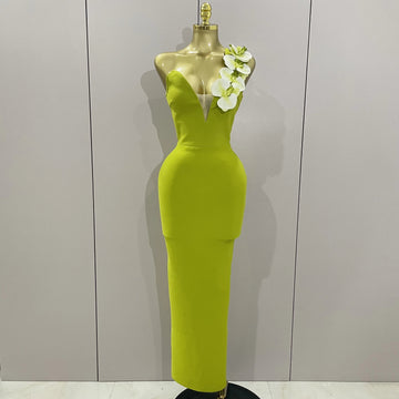 Designer Bodycon Bandage Luxury Birthday Party Dress Women Elegant V Neck Appliques Maxi Long Celebrity Evening Prom Gowns green