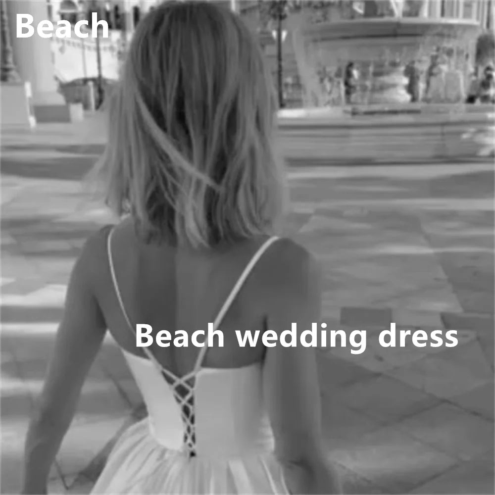 الشاطئ بدون حمالات أكمام قصيرة من الساتان بأربطة حتى فساتين زفاف فستان عروس صغير فساتين الزفاف زي العرائس Vestidos De Novia
