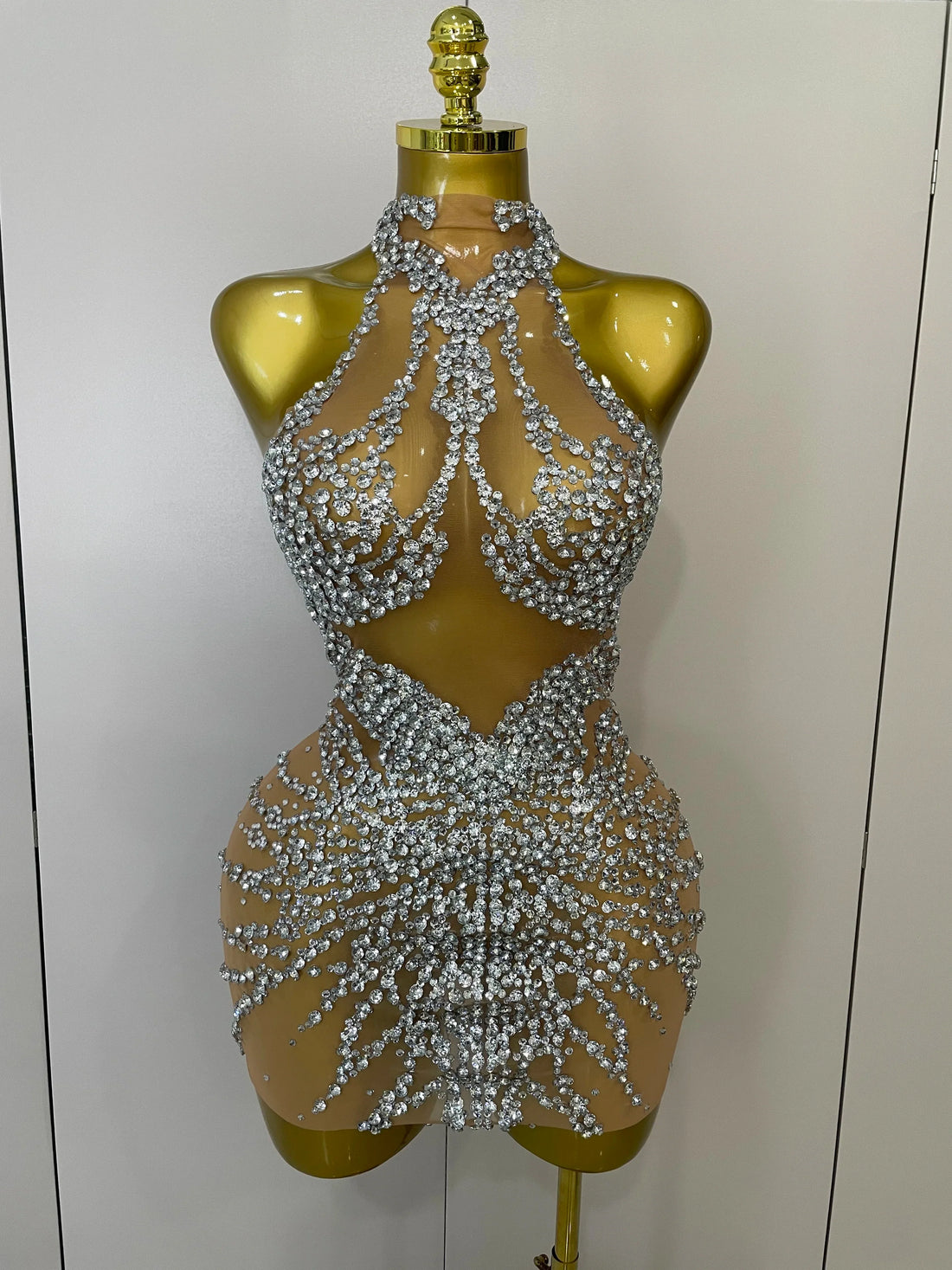 Sparkly Rhinestones Sexy Mesh See Through Dress Party Evening Prom Celebrate Birthday Dress Singer Dancer Show Stage Wear Silver