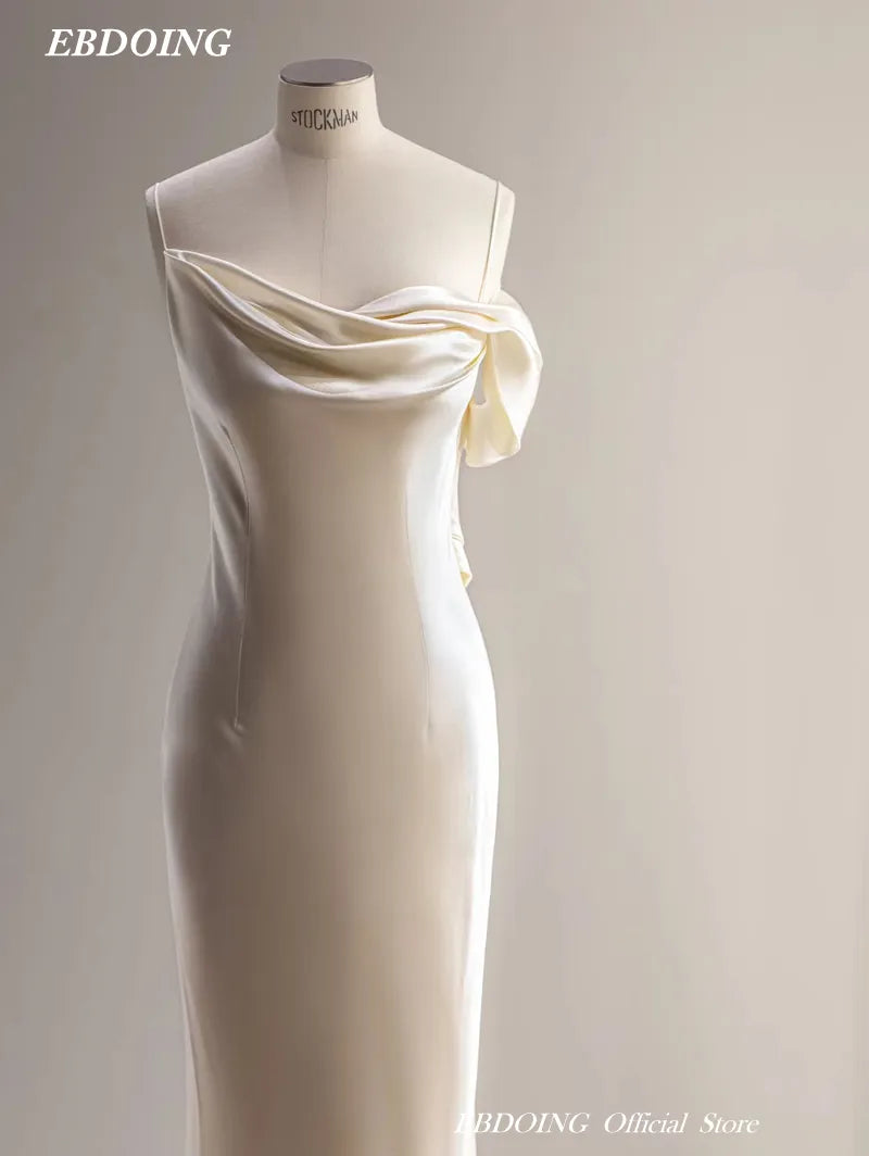 Hochzeitskleider Meerjungfrau für Braut Satin trägerlos mit Spaghetti -Trägern Rückenfreie Custom Made Plus Größen Vestidos de Novias