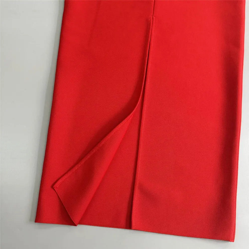 Elegant Women Dress Light Luxury Diamond Design Bandage Dress Square Neck Long Sleeve Bodycon Christmas Red Dress Vestidos