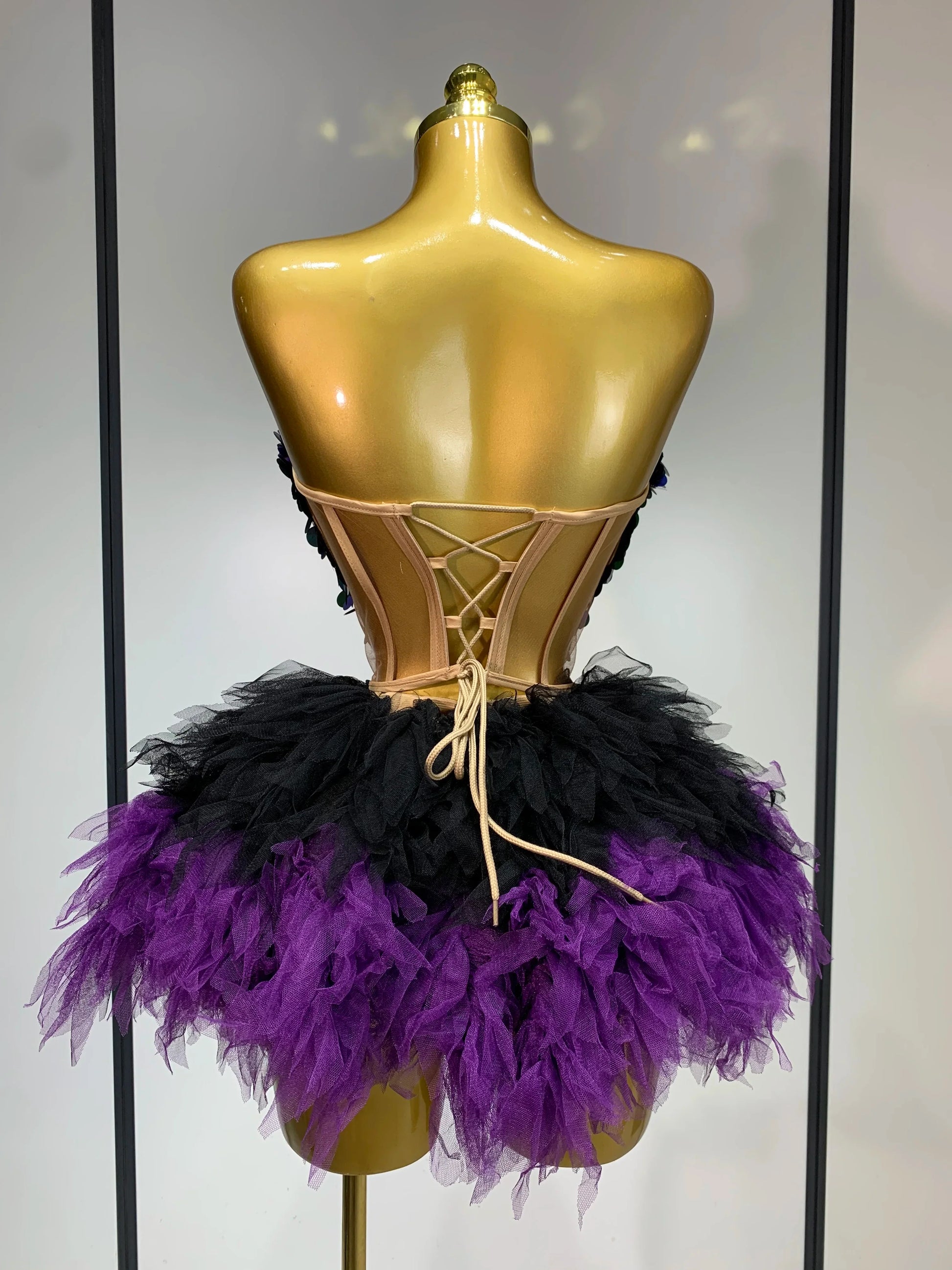 Two Pieces Set Women Stage Performance Costume Birthday Evening Party Nightclub outfit Drag Queen Sexy Backless Mini Skirt Set