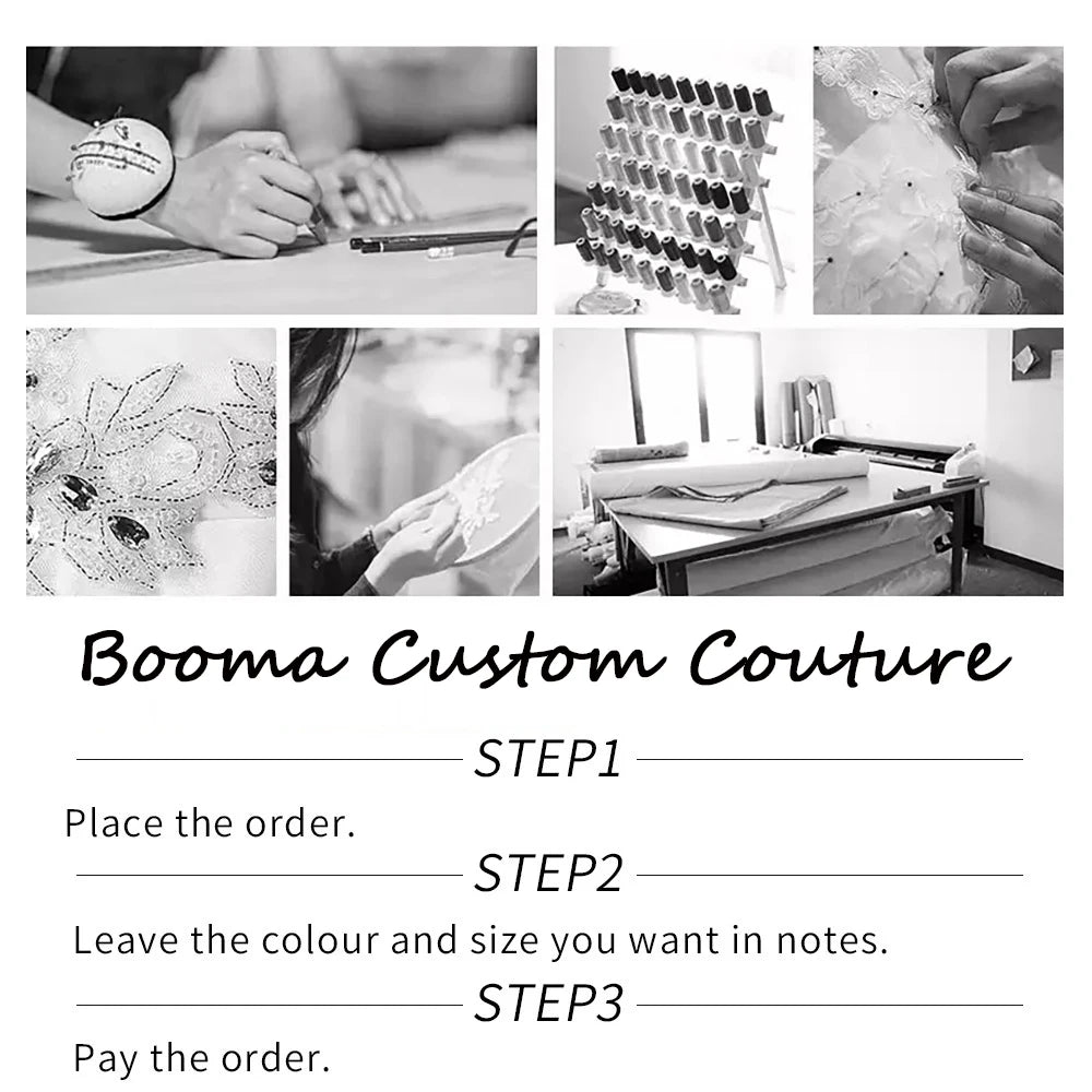 Booma Mermaid Wedding Party Dresses Boat Neck Beading Flowers Lace Bride Prom Gown for women Tea Length Formal Evening Dresses