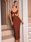 Sexy Evening Dress Modest Dress for Woman Party Elegant Hollow Out Mid-calf Length Celebrity Night Cocktial Luxury Female Cloth
