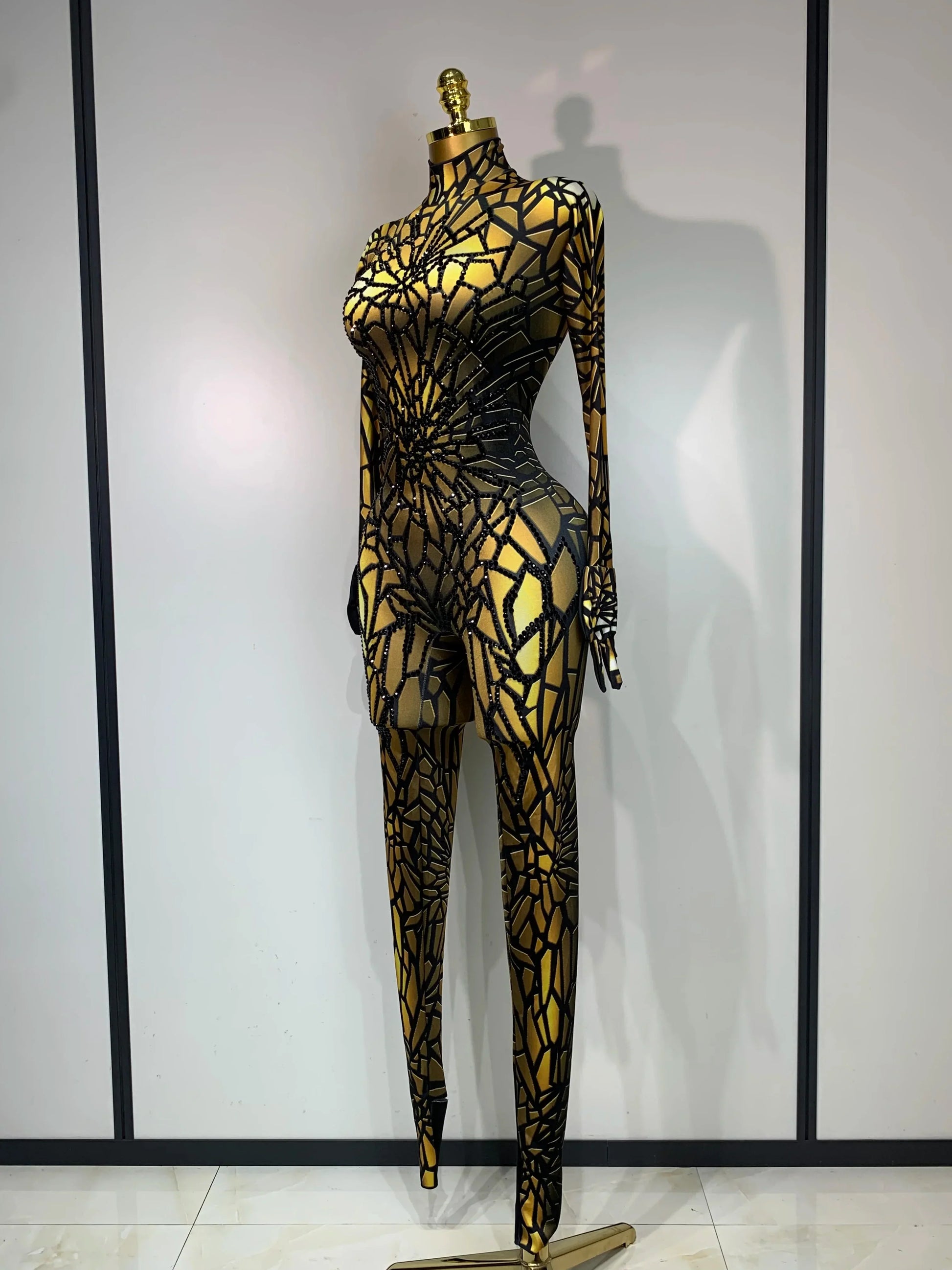 Women Sexy Stretch Glitter Rhinestones Bodycon Jumpsuit Dance Bodysuit Party Singer Stage Wear Birthday Drag Queen Costumes