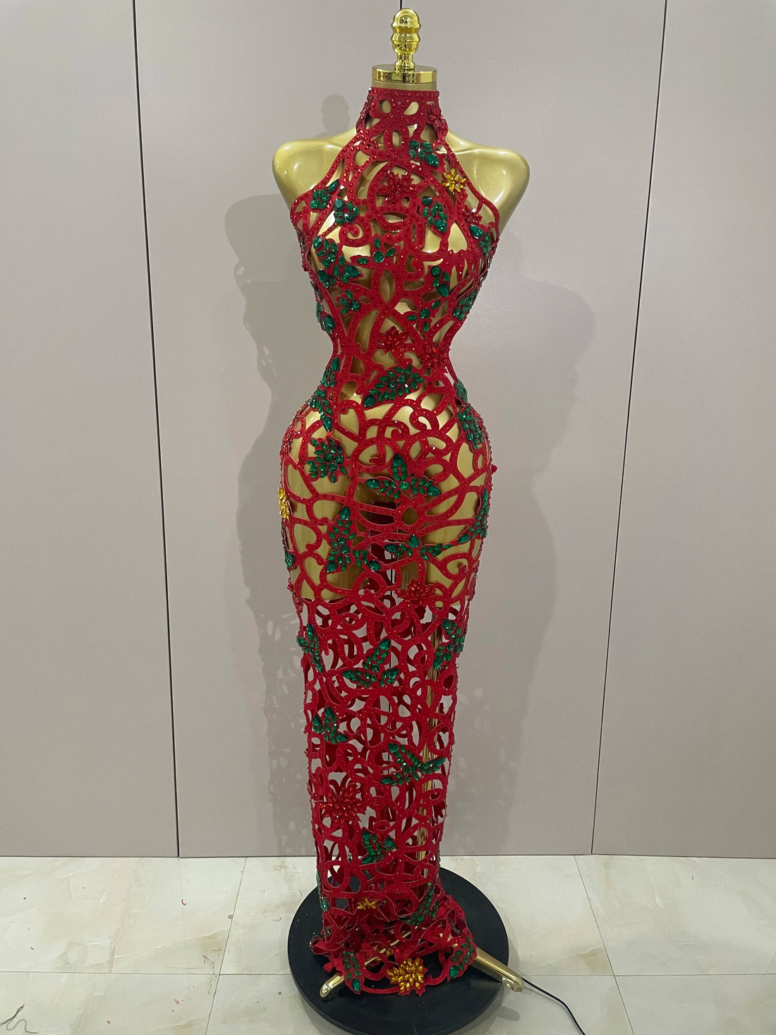 Sexy Shiny Colorful Rhinestone Hollow Out Long Dress Women Celebrate Evening party Nightclub Singer Stage Photo Shoot Costume Red