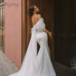 Vestido de noiva de sereia elegante e elegante Mulheres brancas do ombro aberto para trás de cetim vestido de noiva Trem vestidos de novia